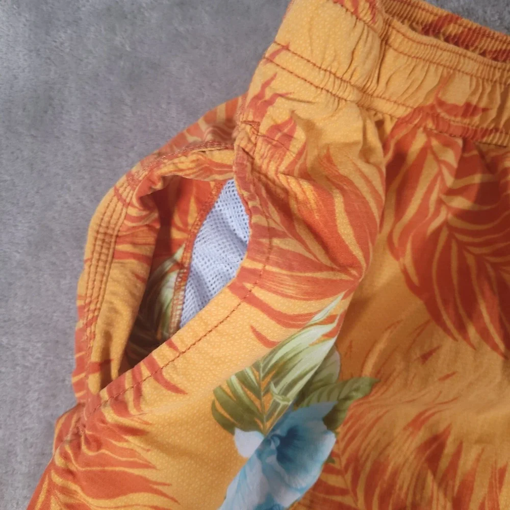 Tommy‎ Bahama Swim Trunks Mens Large Orange Floral Hawaiian Short Mesh Lined 6